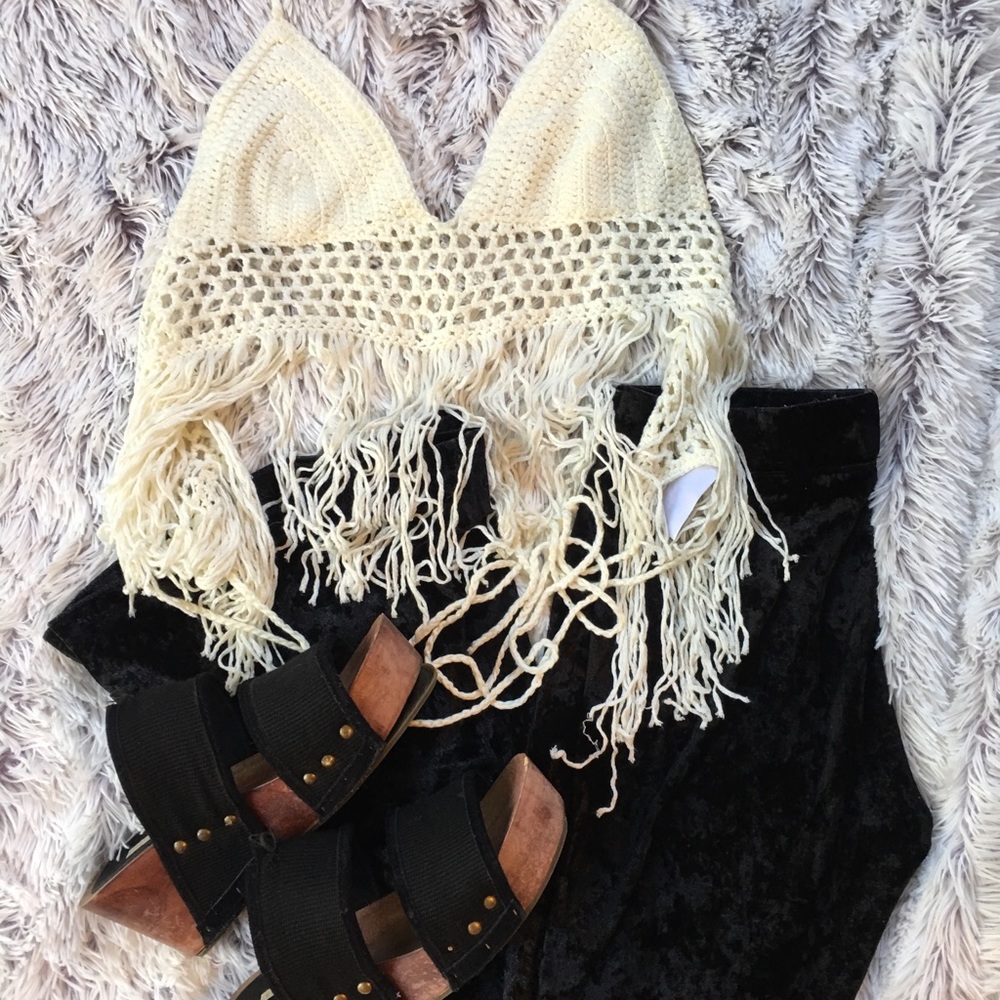 Fringe crochet crop halter